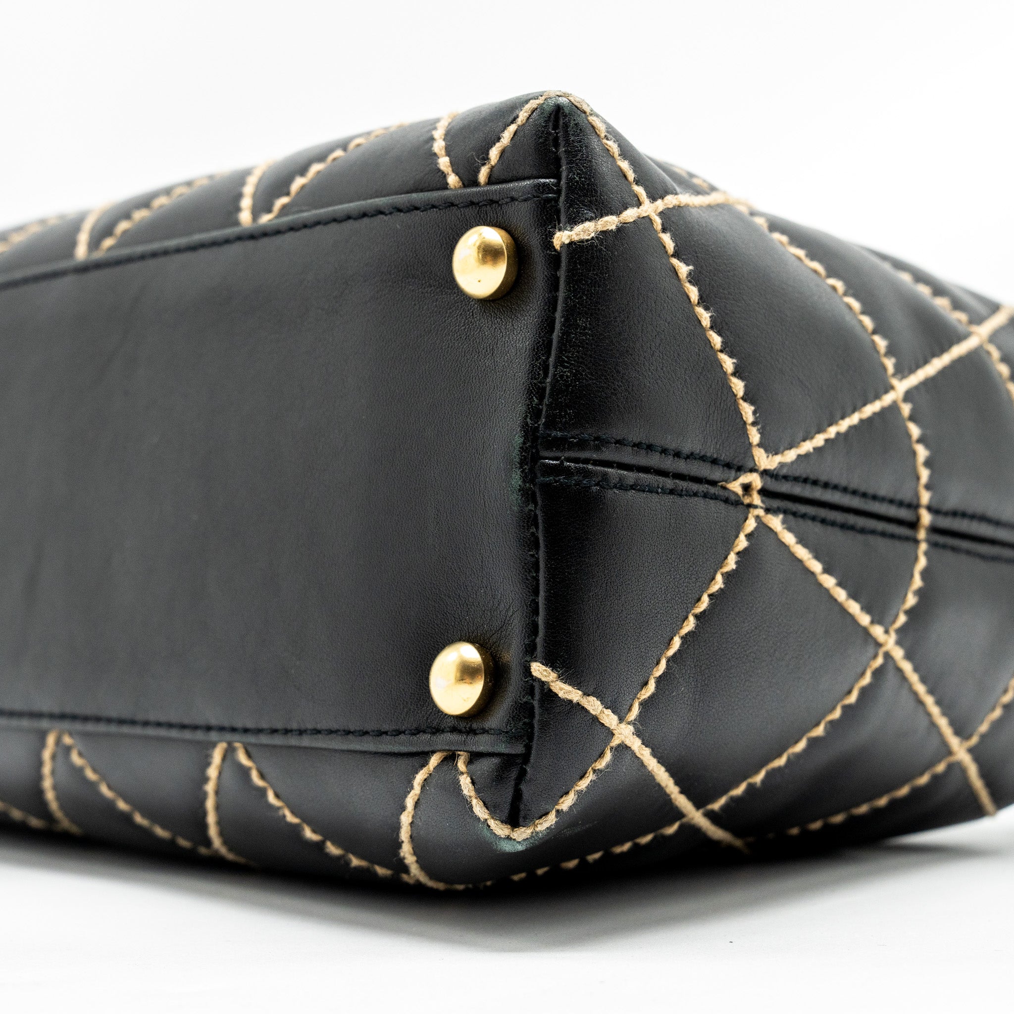 CHANEL VINTAGE WILD STITCH SHOULDER BAG CALFSKIN BLACK GHW