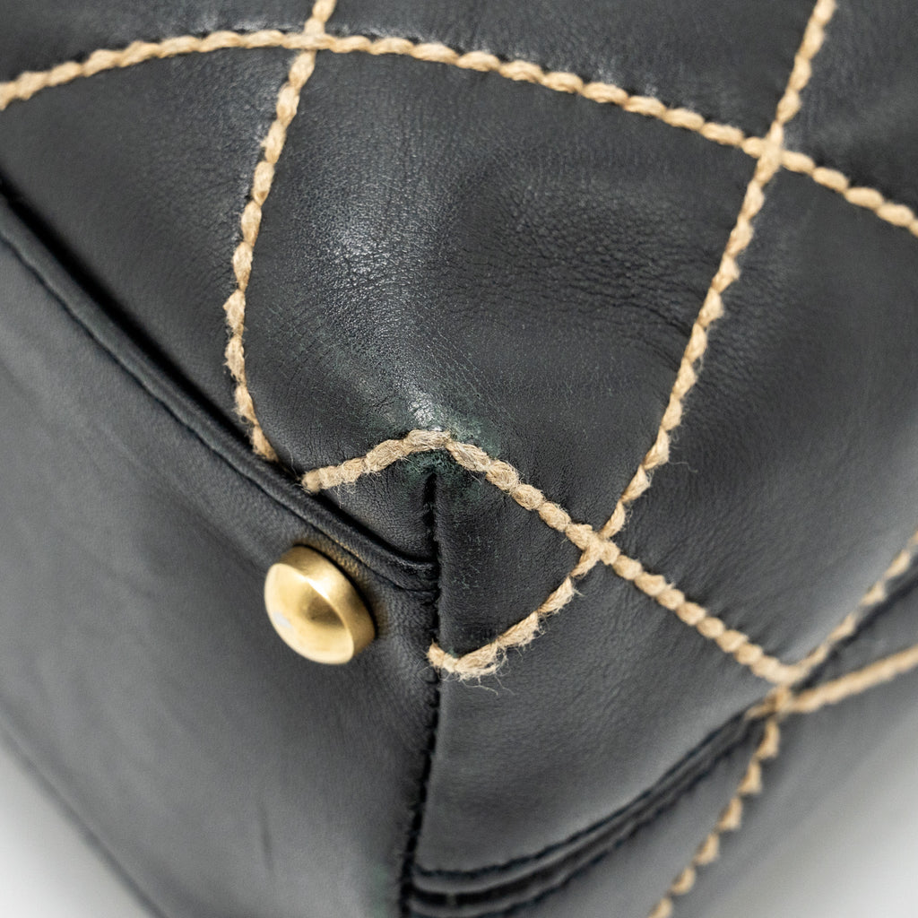 CHANEL VINTAGE WILD STITCH SHOULDER BAG CALFSKIN BLACK GHW