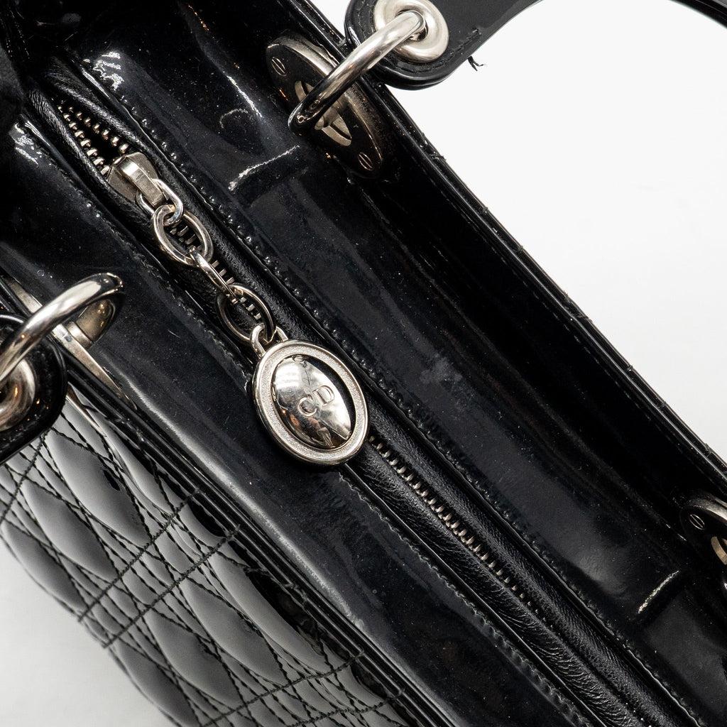 DIOR MEDIUM LADY DIOR PATENT LEATHER BLACK SHW