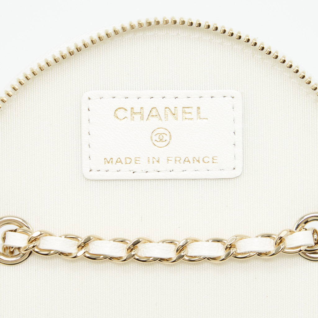 CHANEL ROUND VANITY WITH CHAIN WHITE/ BLACK WITH LGHW