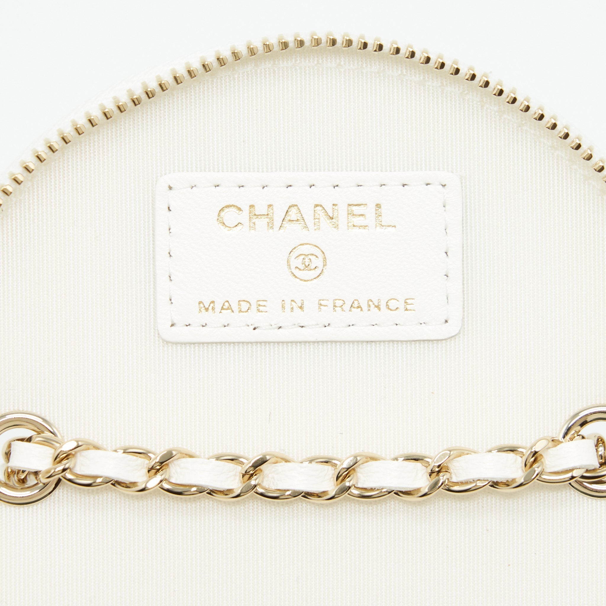 CHANEL ROUND VANITY WITH CHAIN WHITE/ BLACK WITH LGHW
