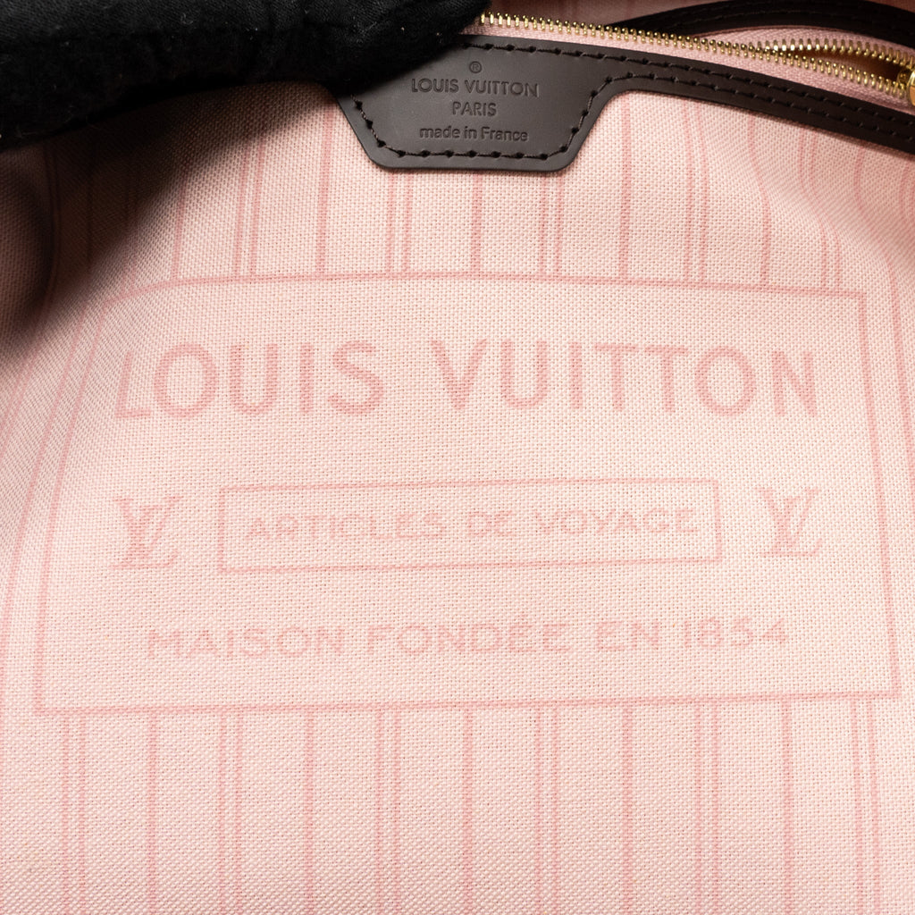 LOUIS VUITTON NEVERFULL MM MONOGRAM DAMIER EBENE CANVAS / ROSE BALLERINA GHW