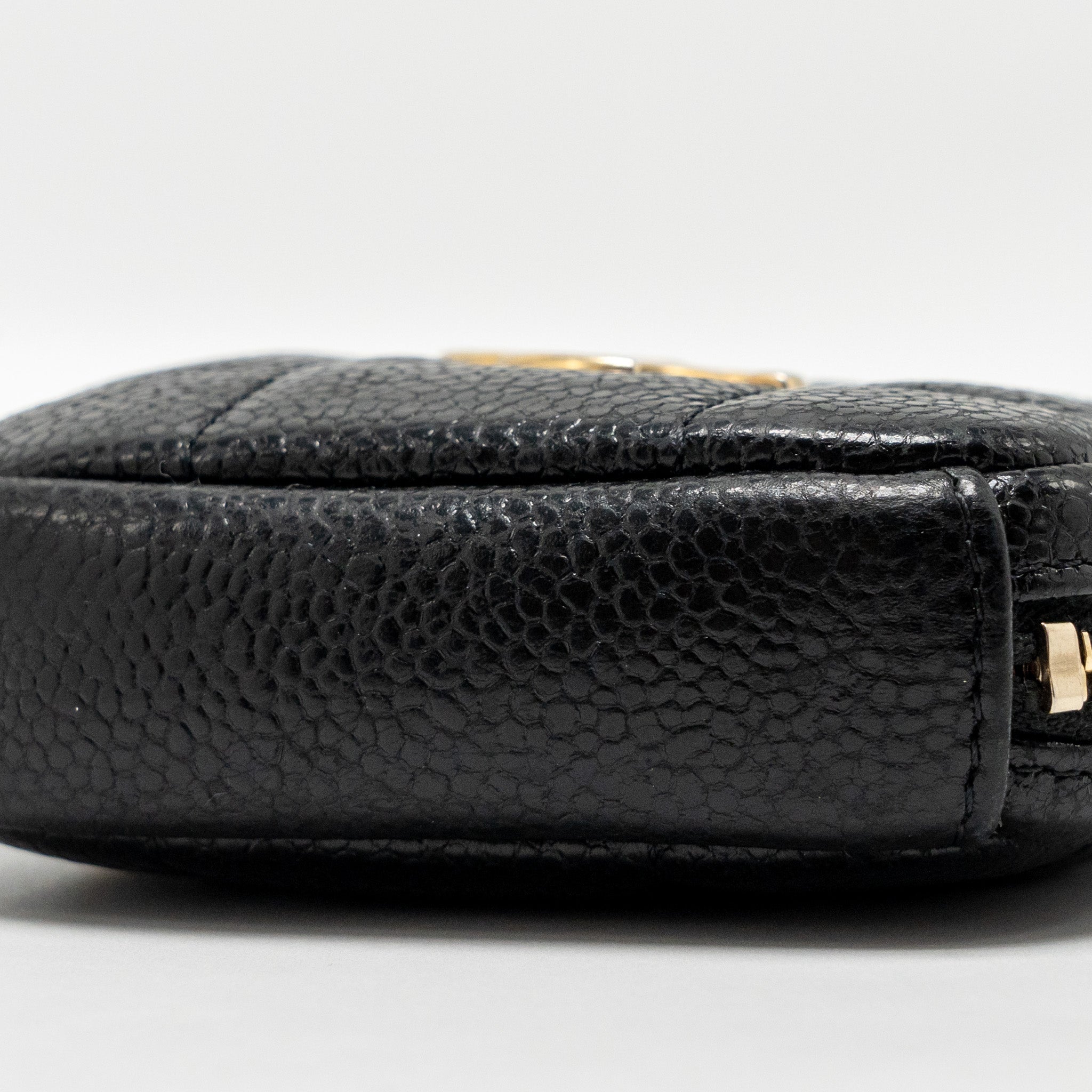 CHANEL QUILTED DIAMOND ZIPPER COIN PURSE CAVIAR BLACK GHW
