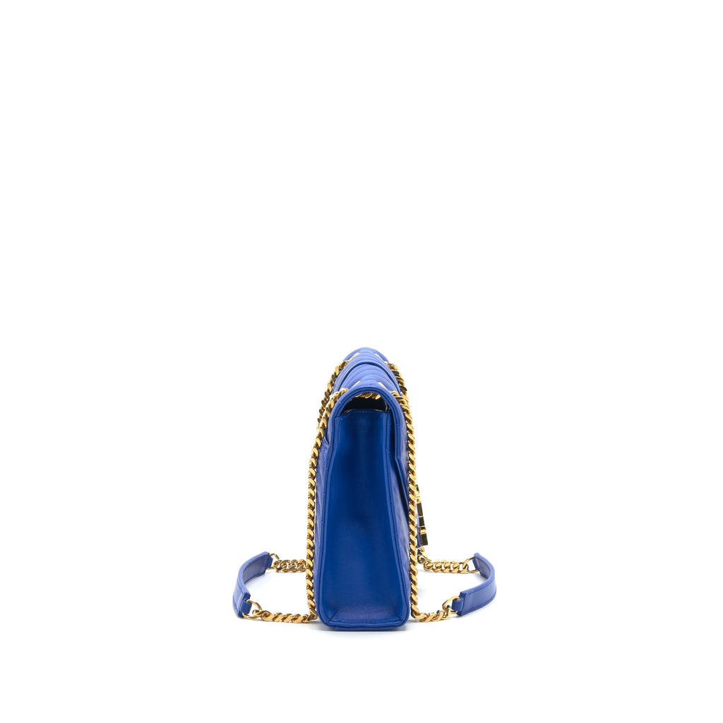 SAINT LAURENT / YSL CHEVRON MONOGRAM FLAP BAG BLUE GHW
