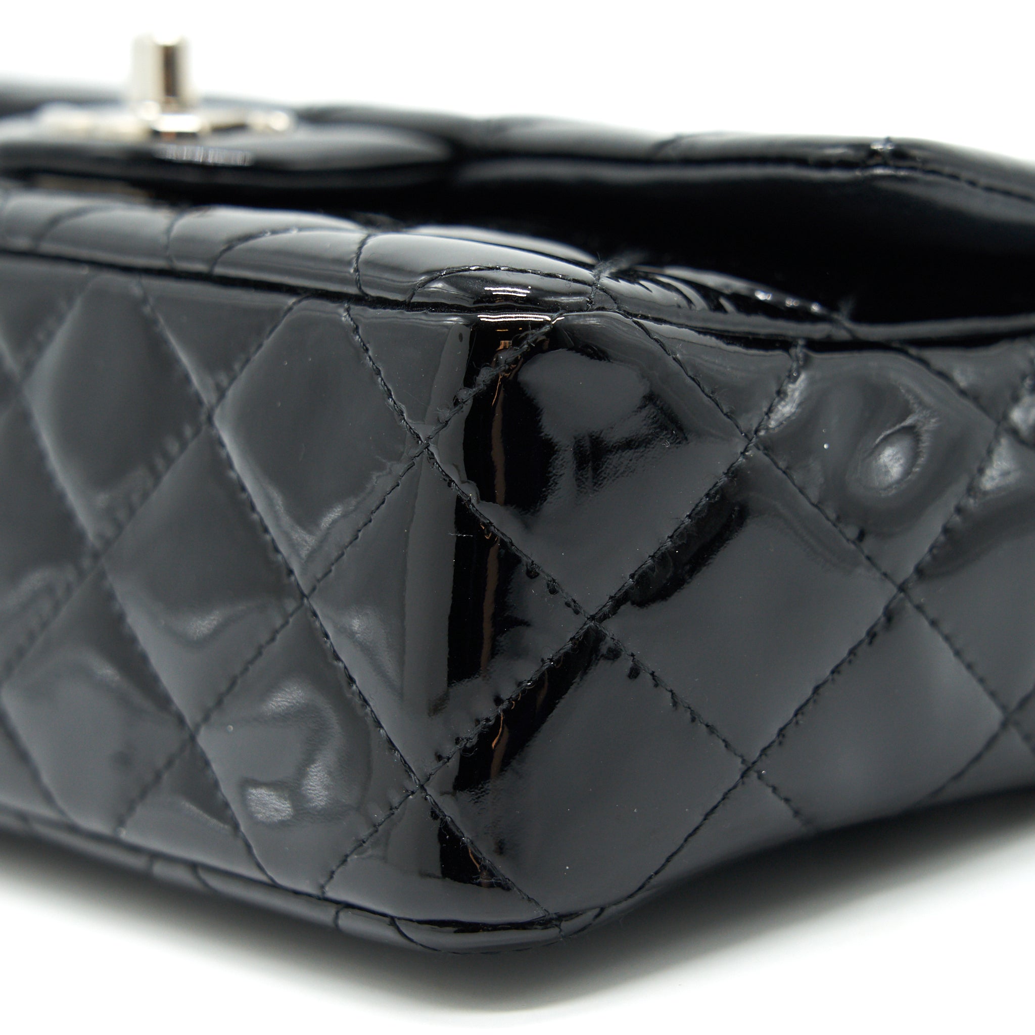 CHANEL MINI RECTANGULAR FLAP BAG PATENT LEATHER BLACK SHW