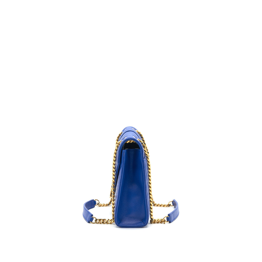 SAINT LAURENT / YSL CHEVRON MONOGRAM FLAP BAG BLUE GHW