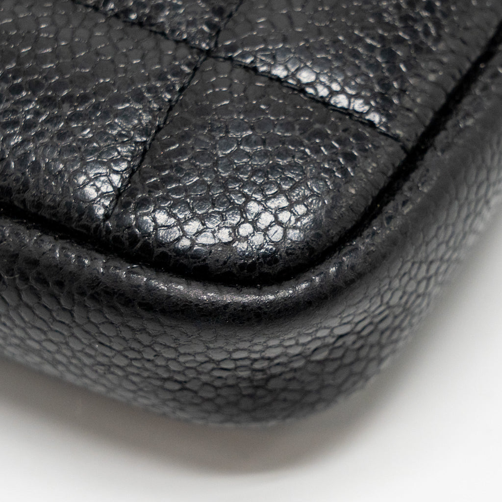 CHANEL QUILTED DIAMOND ZIPPER COIN PURSE CAVIAR BLACK GHW