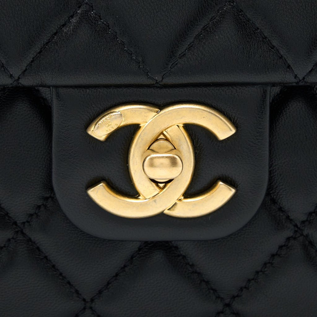 CHANEL 22K COCO CHAIN QUILTED FLAP BAG LAMBSKIN BLACK BRUSHED GHW (MICROCHIP)