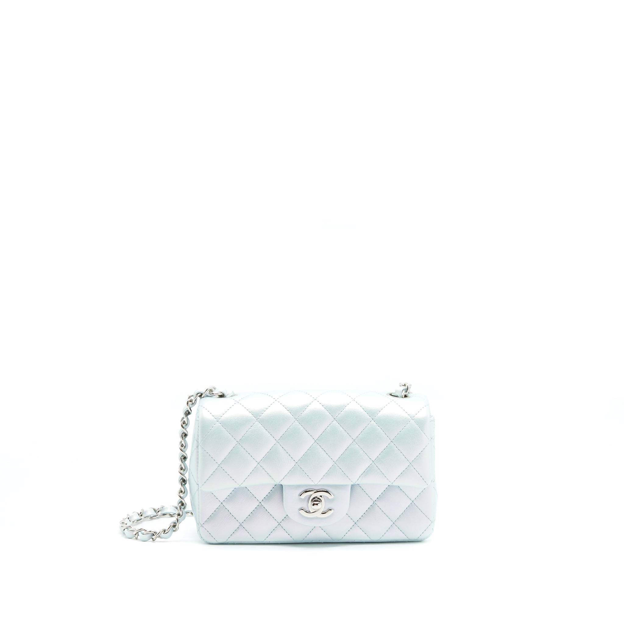 CHANEL 21K IRIDESCENT BABY BLUE MINI RECTANGULAR SHW