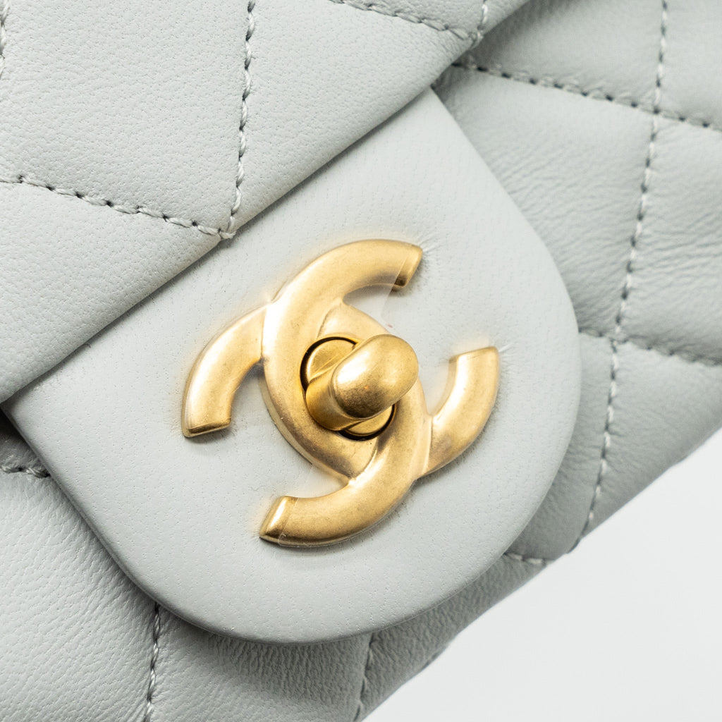 CHANEL 23C PEARL CRUSH MINI SQUARE FLAP BAG LAMBSKIN GREY GHW (MICROCHIP)