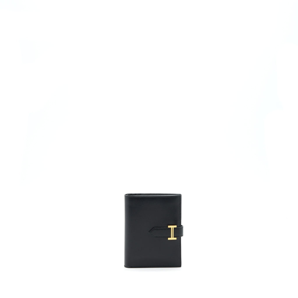 HERMES BEARN COMPACT WALLET BOX CALFSKIN BLACK GHW