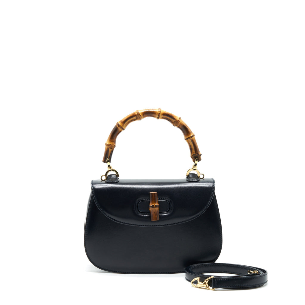GUCCI VINTAGE BAMBOO SMALL TOP HANDLE BAG BLACK