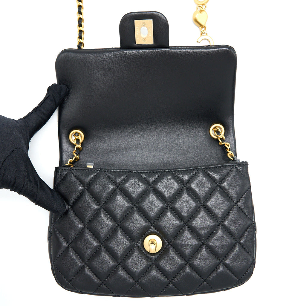 CHANEL 22K COCO CHAIN QUILTED FLAP BAG LAMBSKIN BLACK BRUSHED GHW (MICROCHIP)