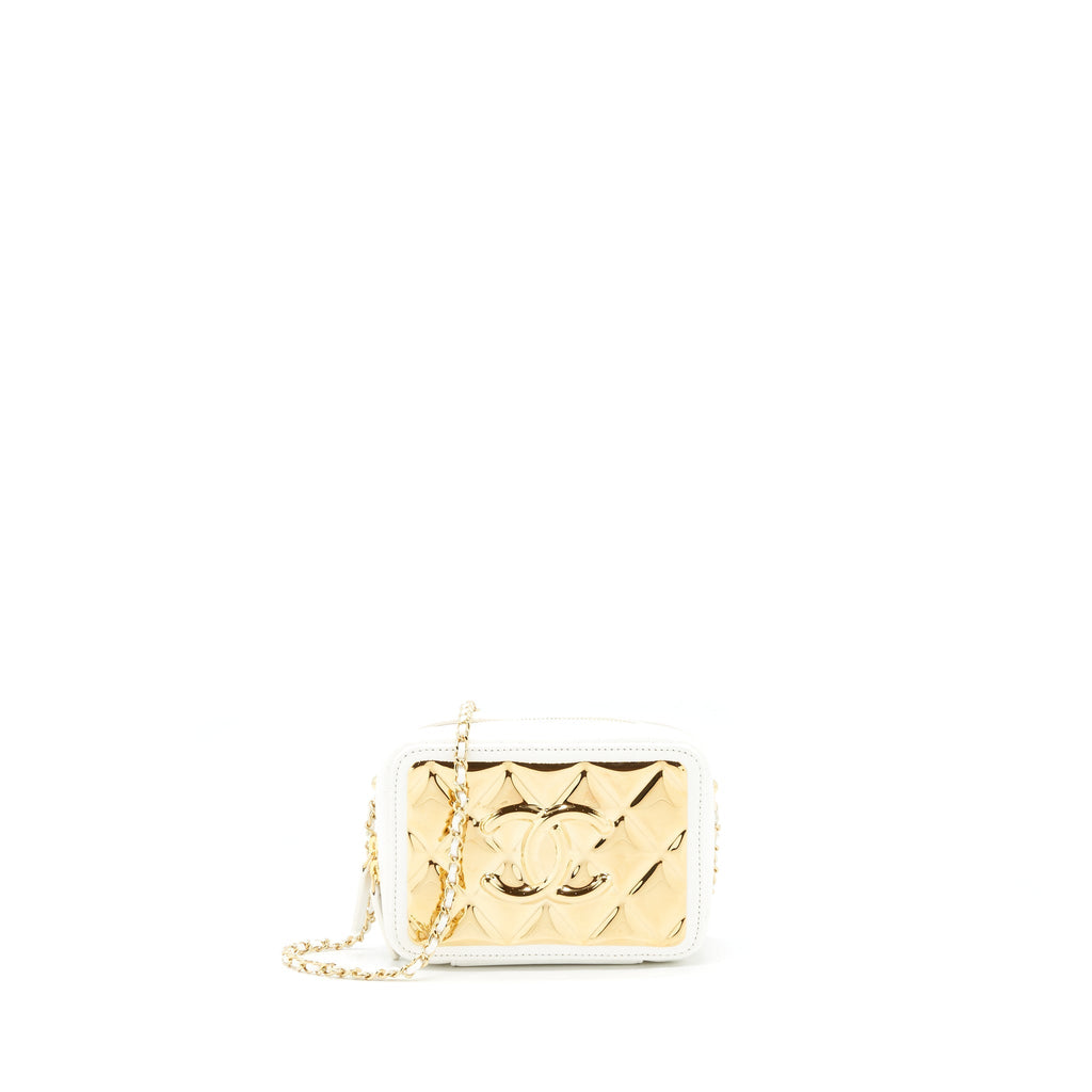 CHANEL 21K SMALL METAL PLATE VANITY WITH CHAIN LAMBSKIN WHITE GHW