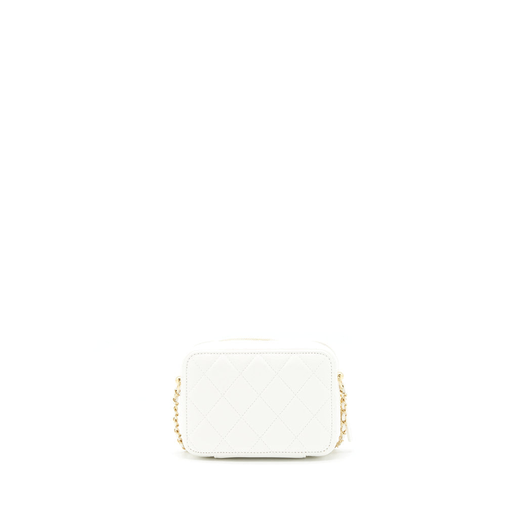 CHANEL 21K SMALL METAL PLATE VANITY WITH CHAIN LAMBSKIN WHITE GHW