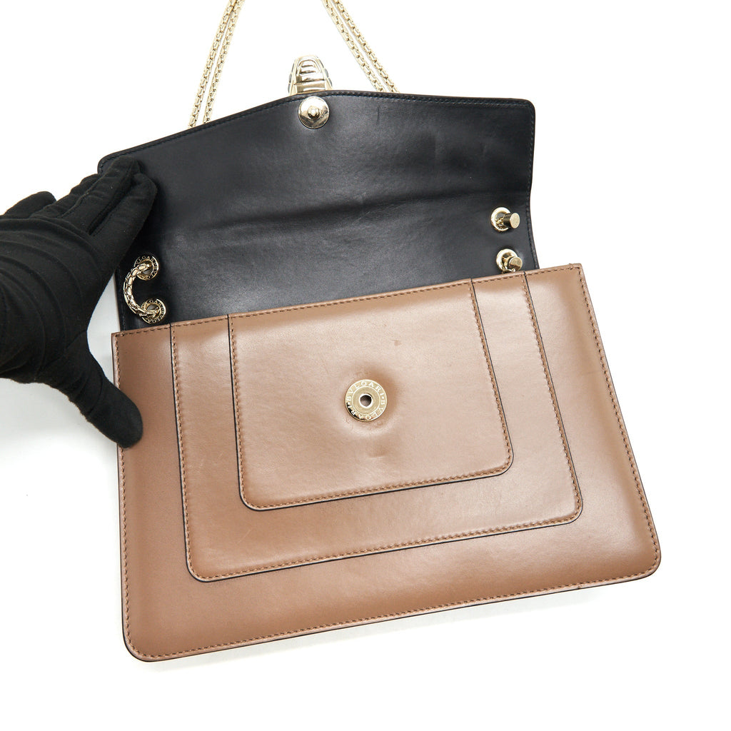 BVLGARI SERPENTI FOREVER SHOULDER BAG IN DARK BEIGE AND BLACK