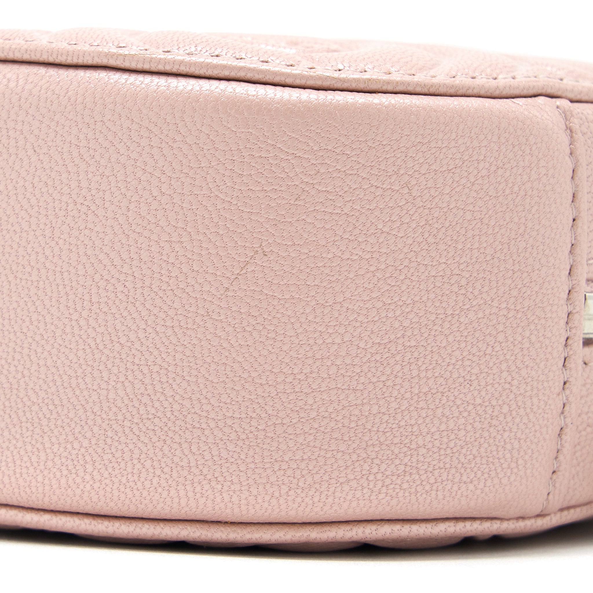 CHANEL ROUND CLUTCH WITH CHAIN CAMELLIA CALFSKIN NUDE PINK SHW
