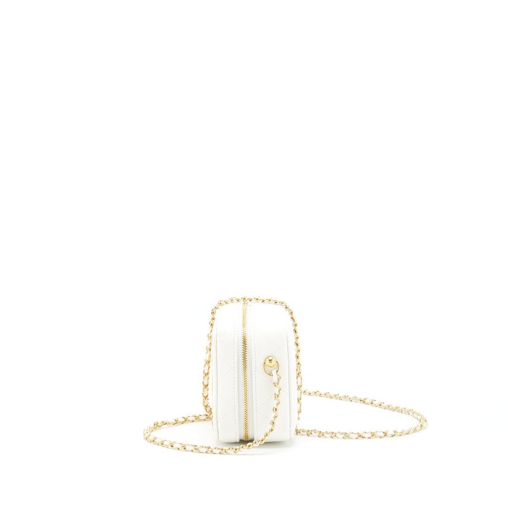 CHANEL 21K SMALL METAL PLATE VANITY WITH CHAIN LAMBSKIN WHITE GHW