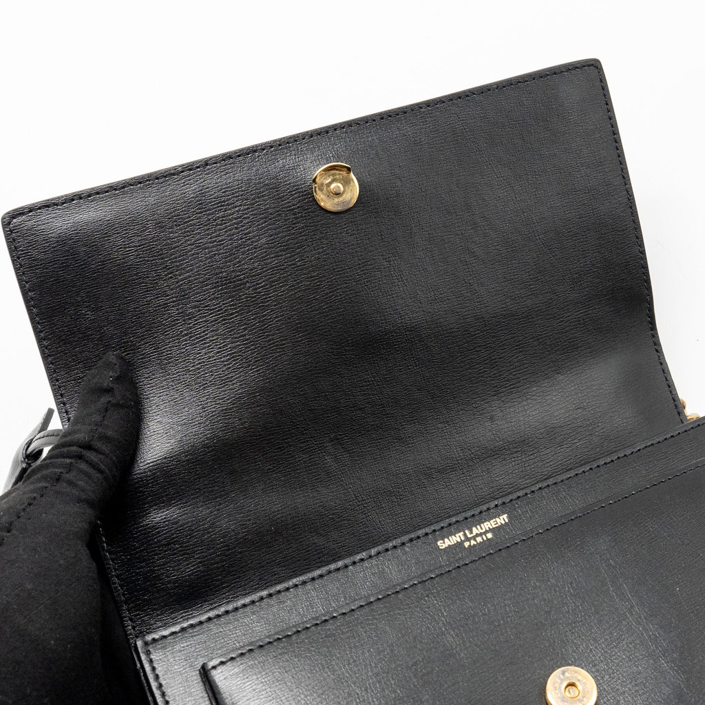 SAINT LAURENT/YSL MEDIUM SUNSET BAG SMOOTH LEATHER BLACK GHW