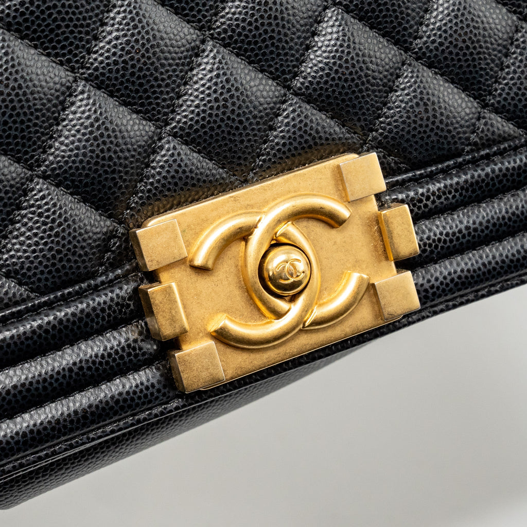CHANEL SMALL BOY BAG CAVIAR BLACK GHW (MICROCHIP)