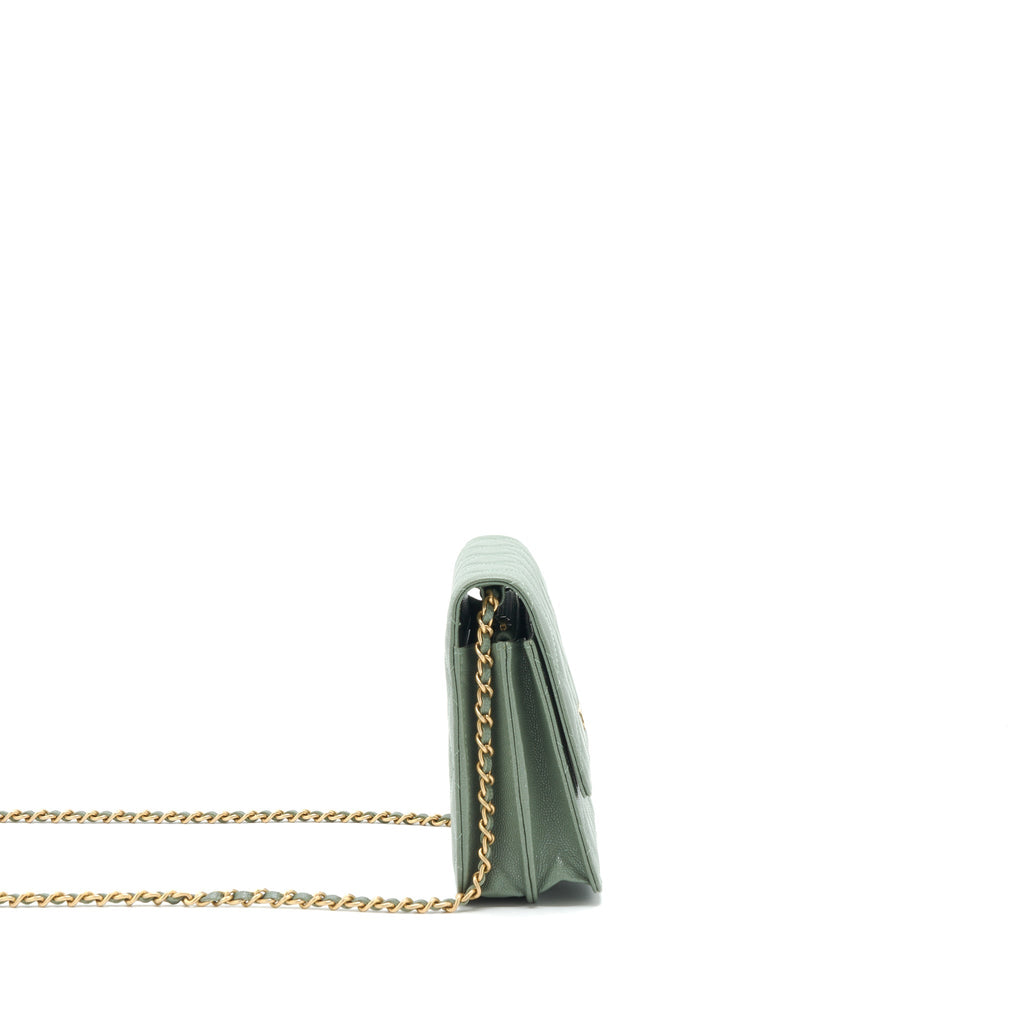 CHANEL WALLET ON CHAIN SQUARE CAVIAR GREEN GHW
