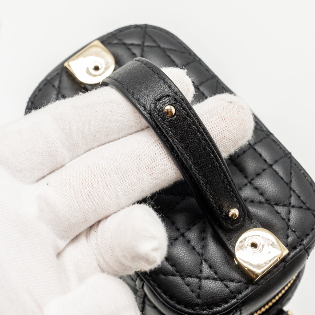 DIOR MICRO LADY DIOR VANITY CASE BAG CANNAGE LAMBSKIN BLACK LGHW