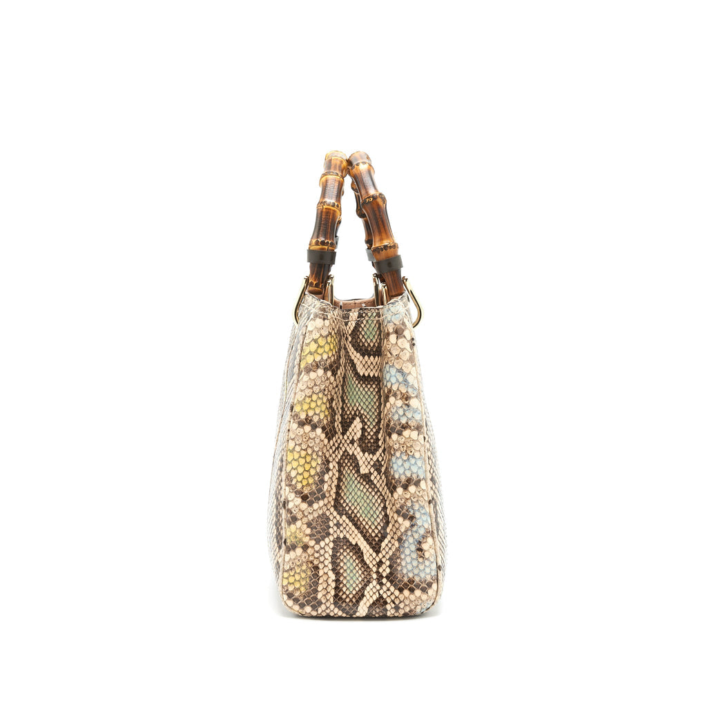 GUCCI PYTHON LEATHER BAMBOO HANDLE DIANA TOTE BAG
