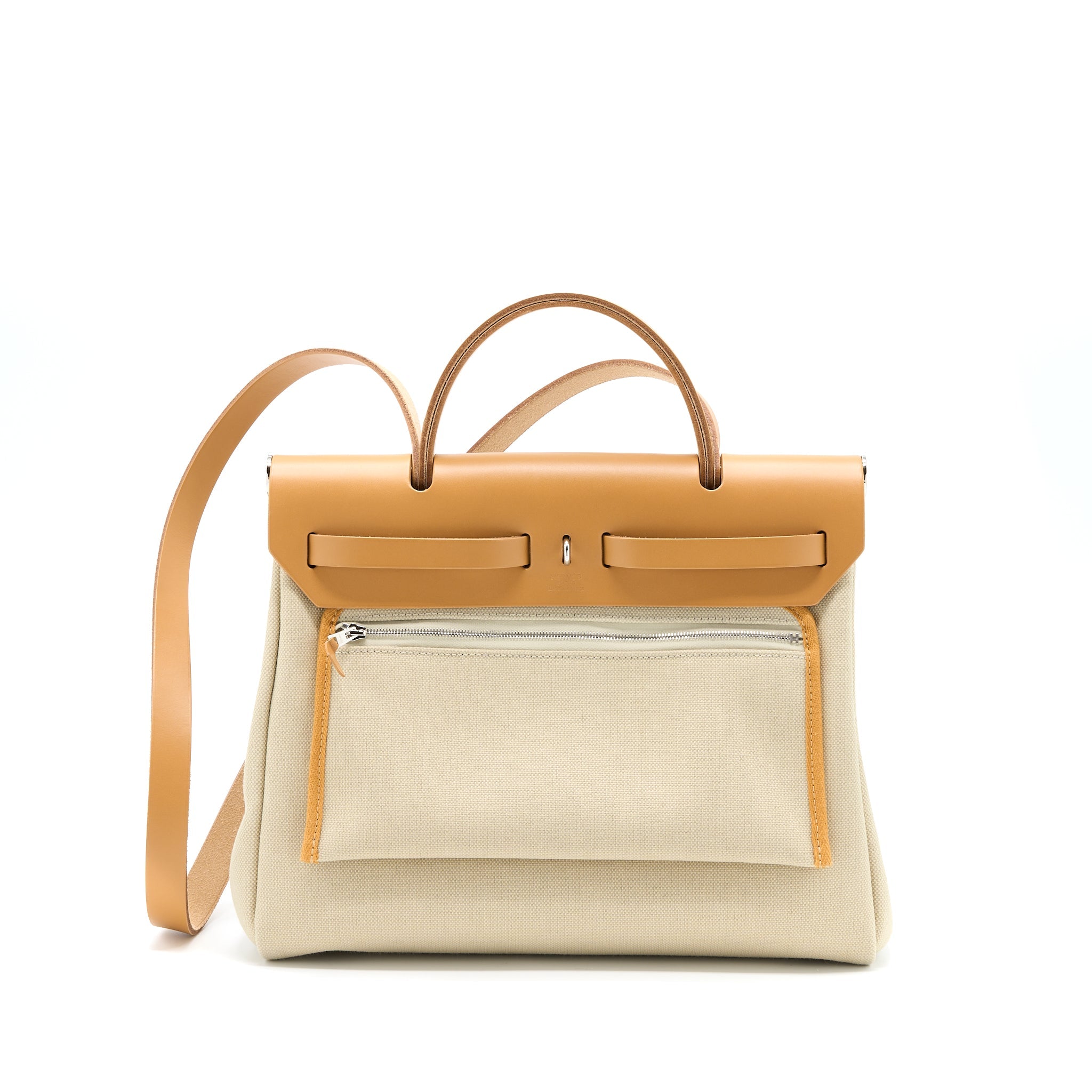 HERMES HERBAG ZIP 31 LEATHER/CANVAS BETON/NATUREL SABLE SHW