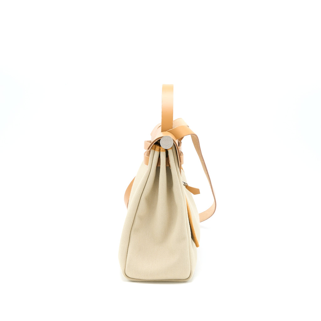 HERMES HERBAG ZIP 31 LEATHER/CANVAS BETON/NATUREL SABLE SHW