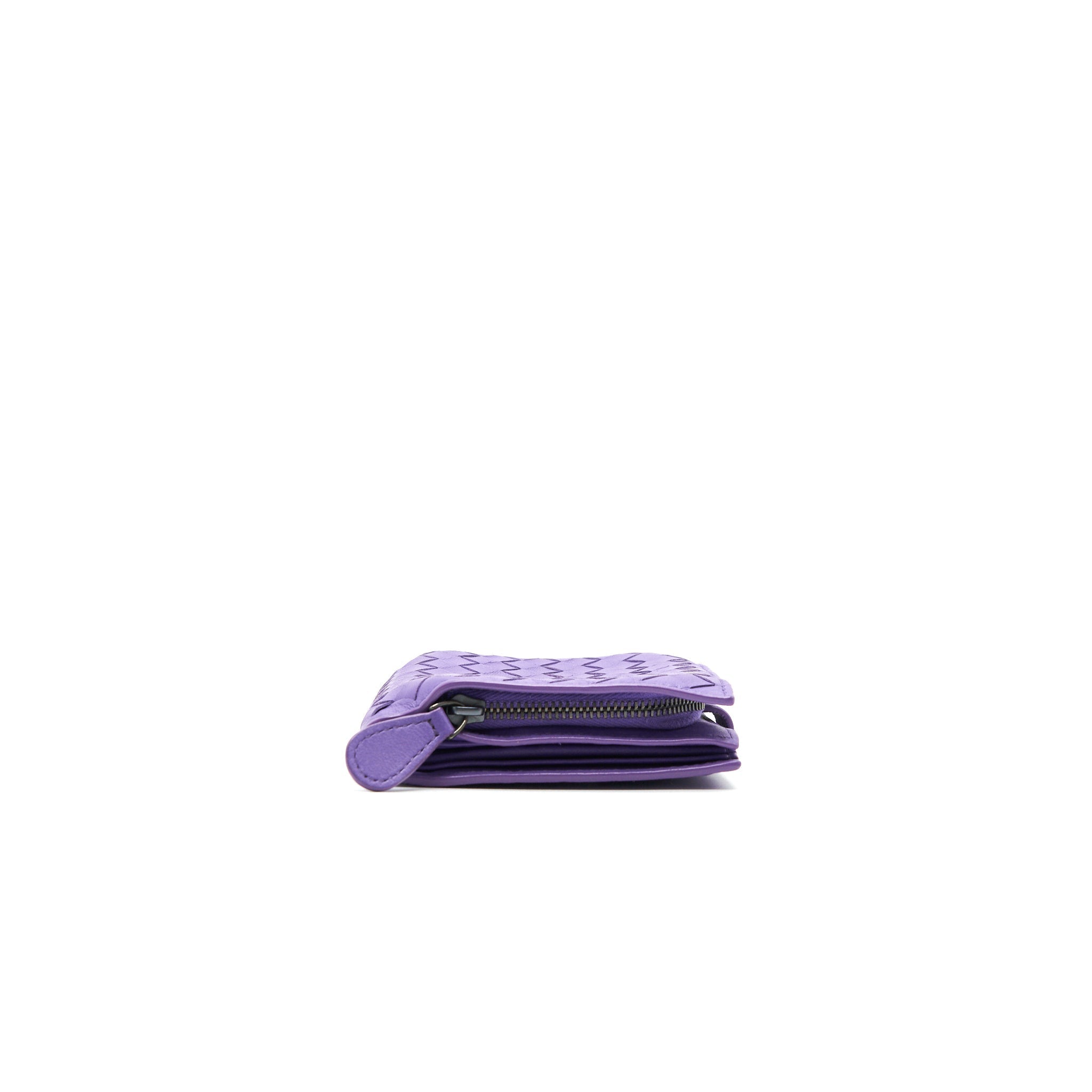 BOTTEGA VENETA LEATHER SMALL COMPACT AND LONG WALLET IN PURPLE SELL IN A SET