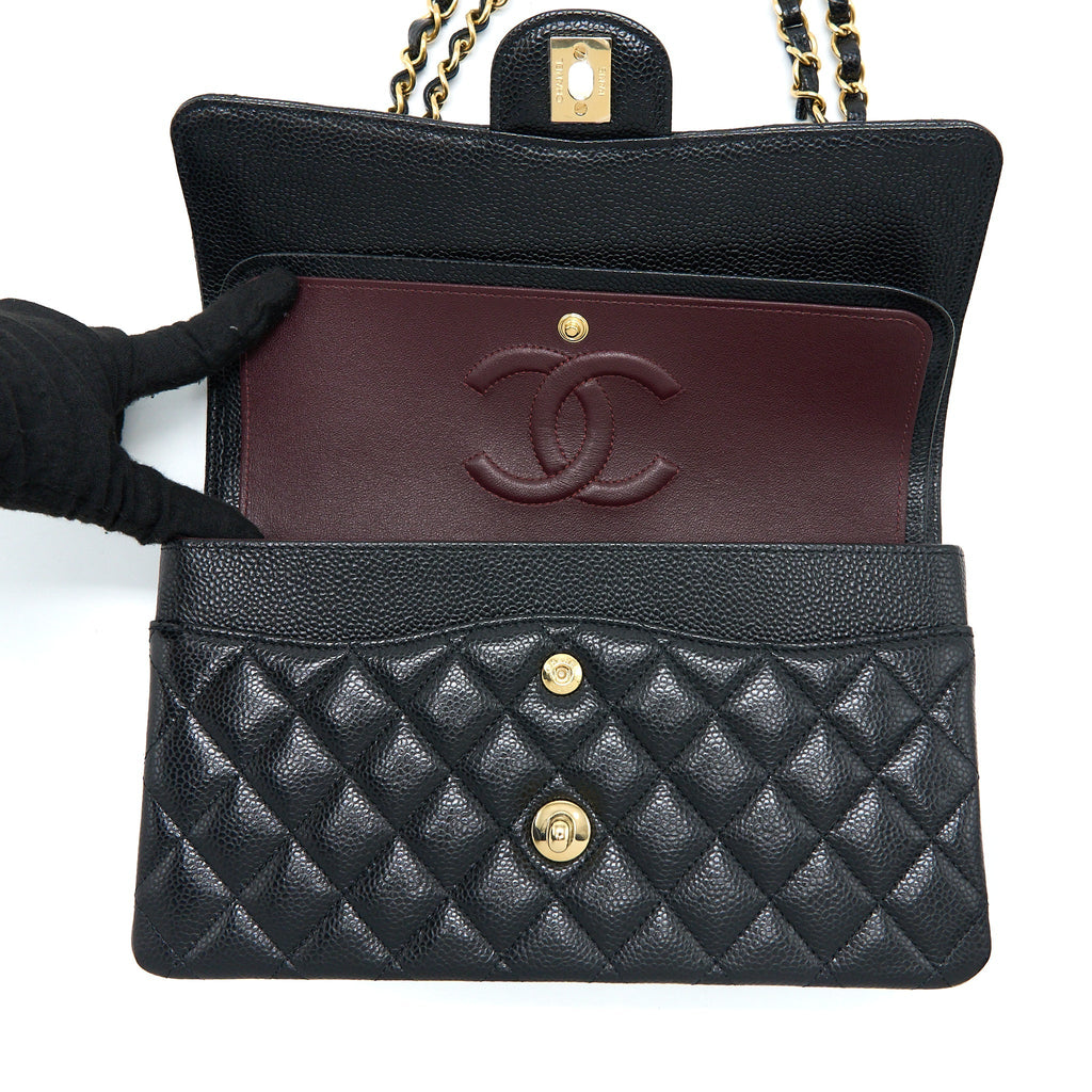 CHANEL MEDIUM CLASSIC DOUBLE FLAP BAG CAVIAR BLACK GHW (MICROCHIP)