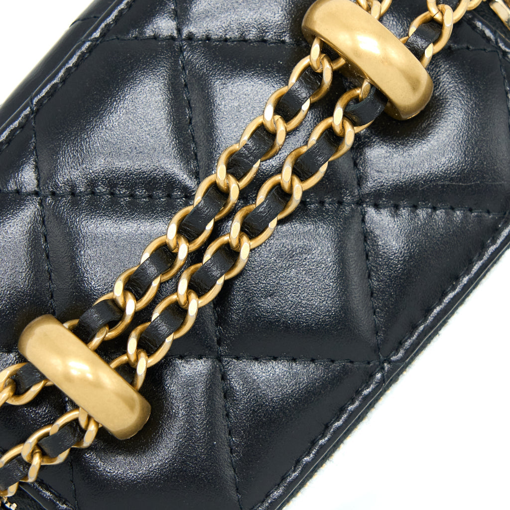CHANEL 21A GOLD CRUSH MINI VANITY CASE CALFSKIN BLACK BRUSHED GHW