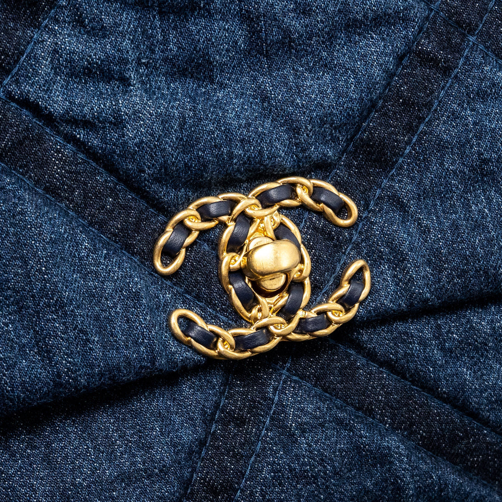 CHANEL LARGE 19 BAG DENIM DARK BLUE MULTICOLOR HARDWARE