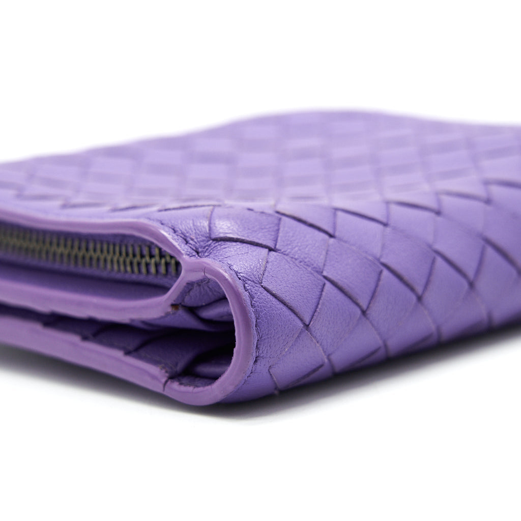 BOTTEGA VENETA LEATHER SMALL COMPACT AND LONG WALLET IN PURPLE SELL IN A SET