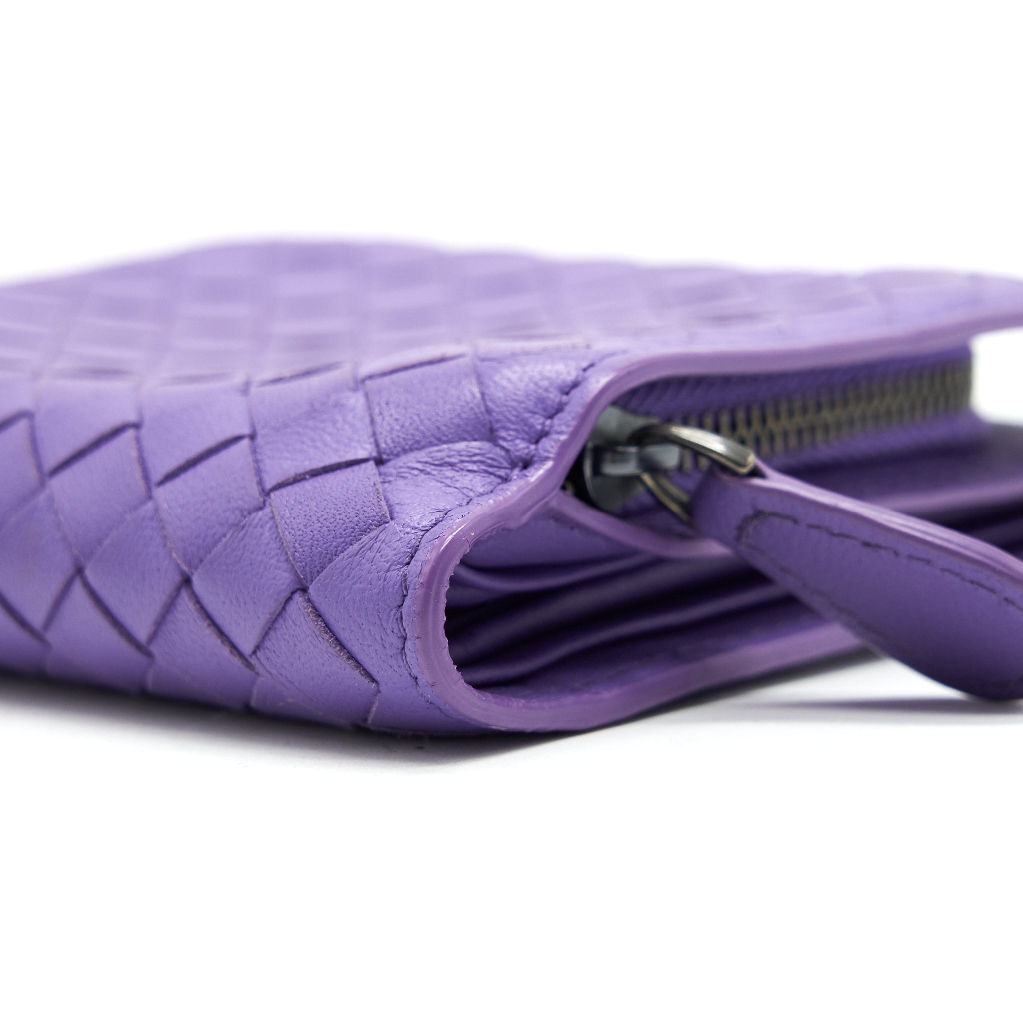 BOTTEGA VENETA LEATHER SMALL COMPACT AND LONG WALLET IN PURPLE SELL IN A SET