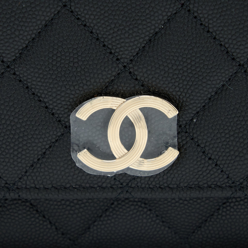 CHANEL GIANT CC LOGO WALLET ON CHAIN CAVIAR BLACK LGHW (MICROCHIP)