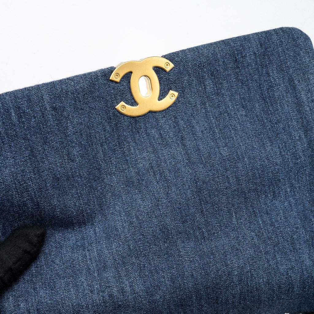 CHANEL LARGE 19 BAG DENIM DARK BLUE MULTICOLOR HARDWARE
