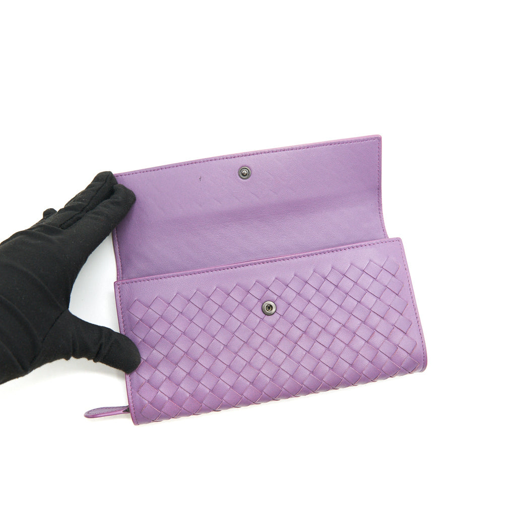 BOTTEGA VENETA LEATHER SMALL COMPACT AND LONG WALLET IN PURPLE SELL IN A SET