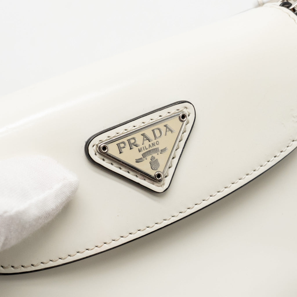 PRADA MINI CLEO SHOULDER BAG BRUSHED LEATHER WHITE SHW