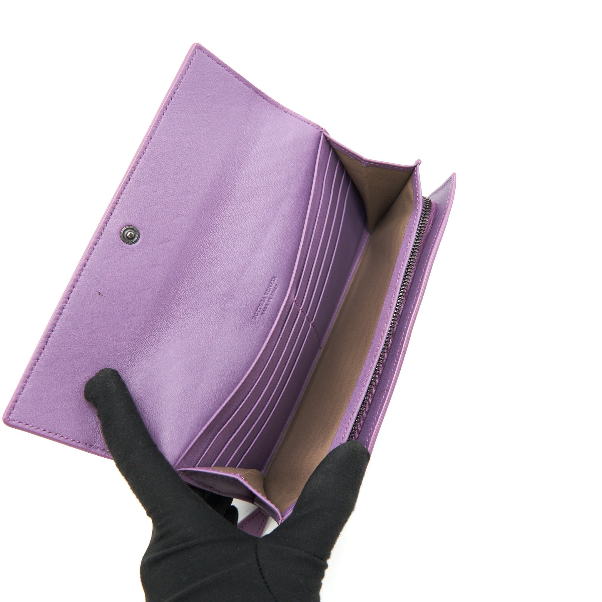 BOTTEGA VENETA LEATHER SMALL COMPACT AND LONG WALLET IN PURPLE SELL IN A SET