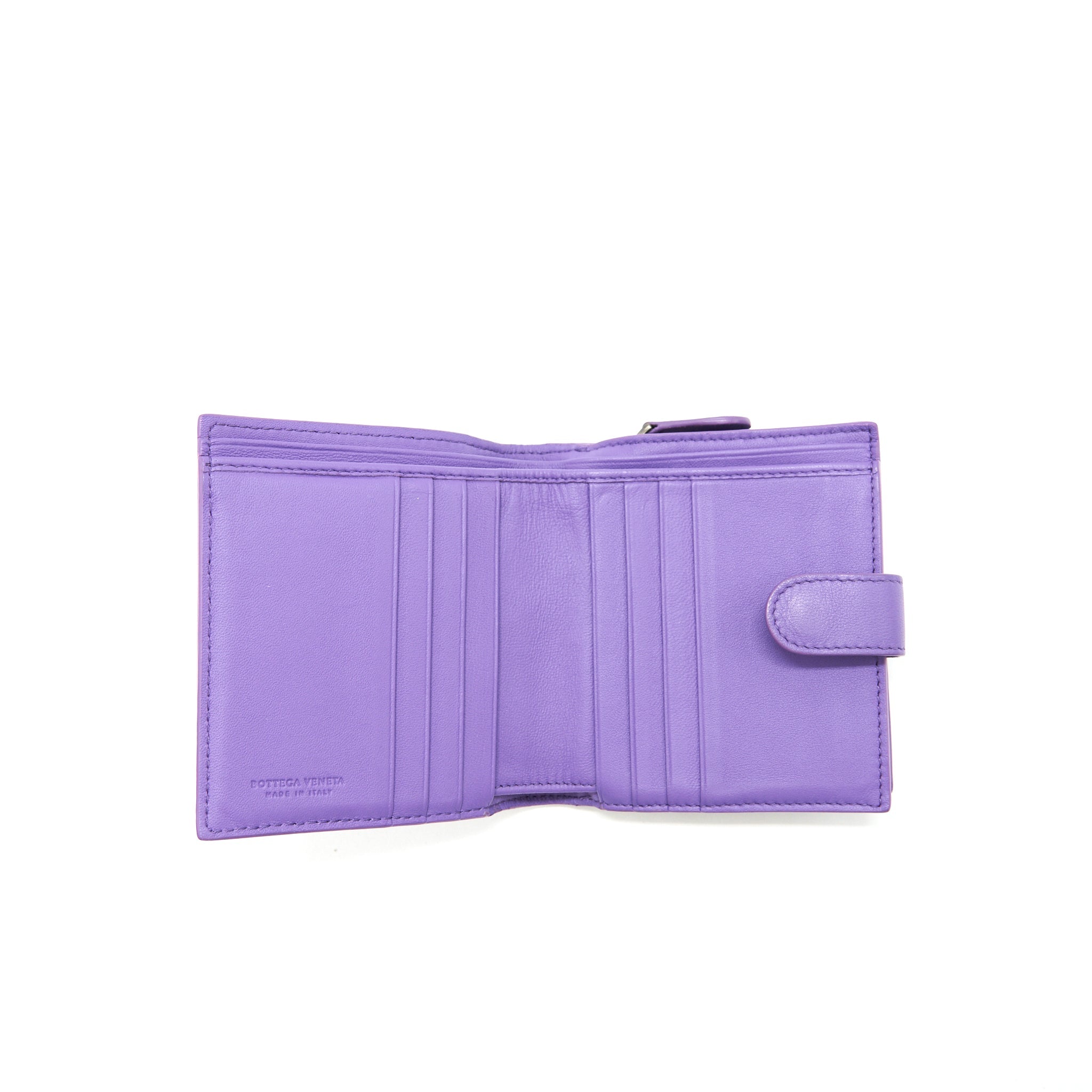 BOTTEGA VENETA LEATHER SMALL COMPACT AND LONG WALLET IN PURPLE SELL IN A SET