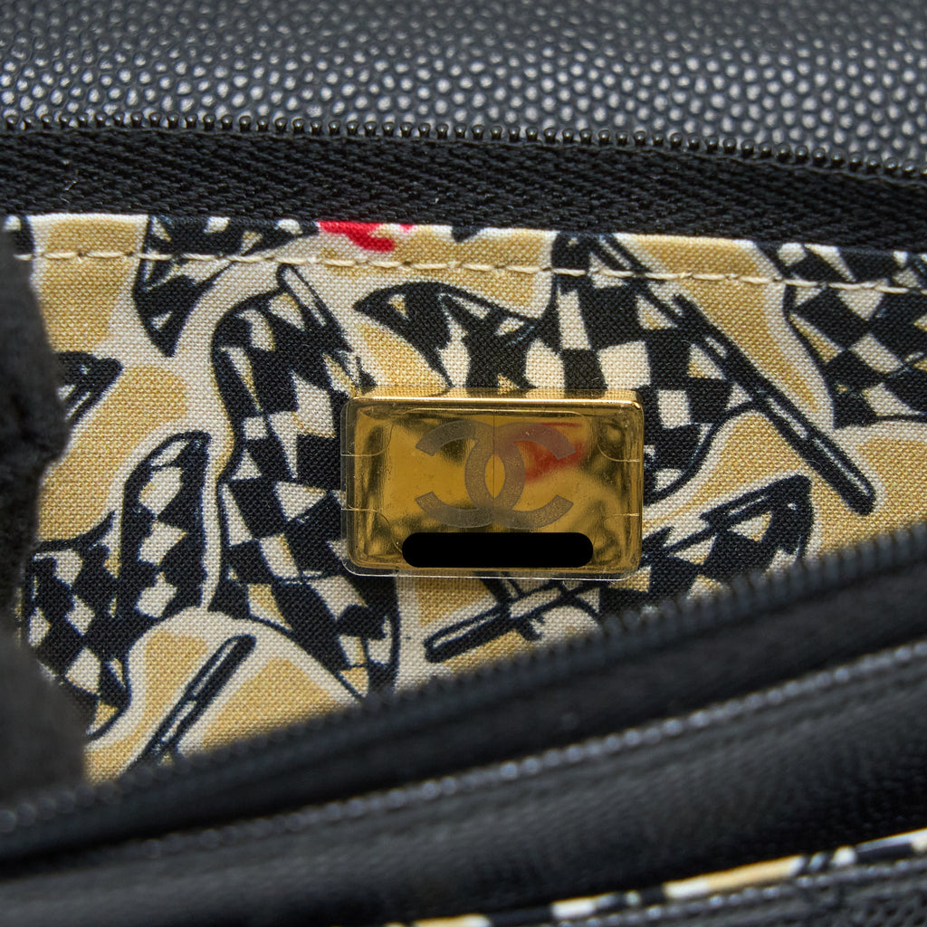 CHANEL GIANT CC LOGO WALLET ON CHAIN CAVIAR BLACK LGHW (MICROCHIP)