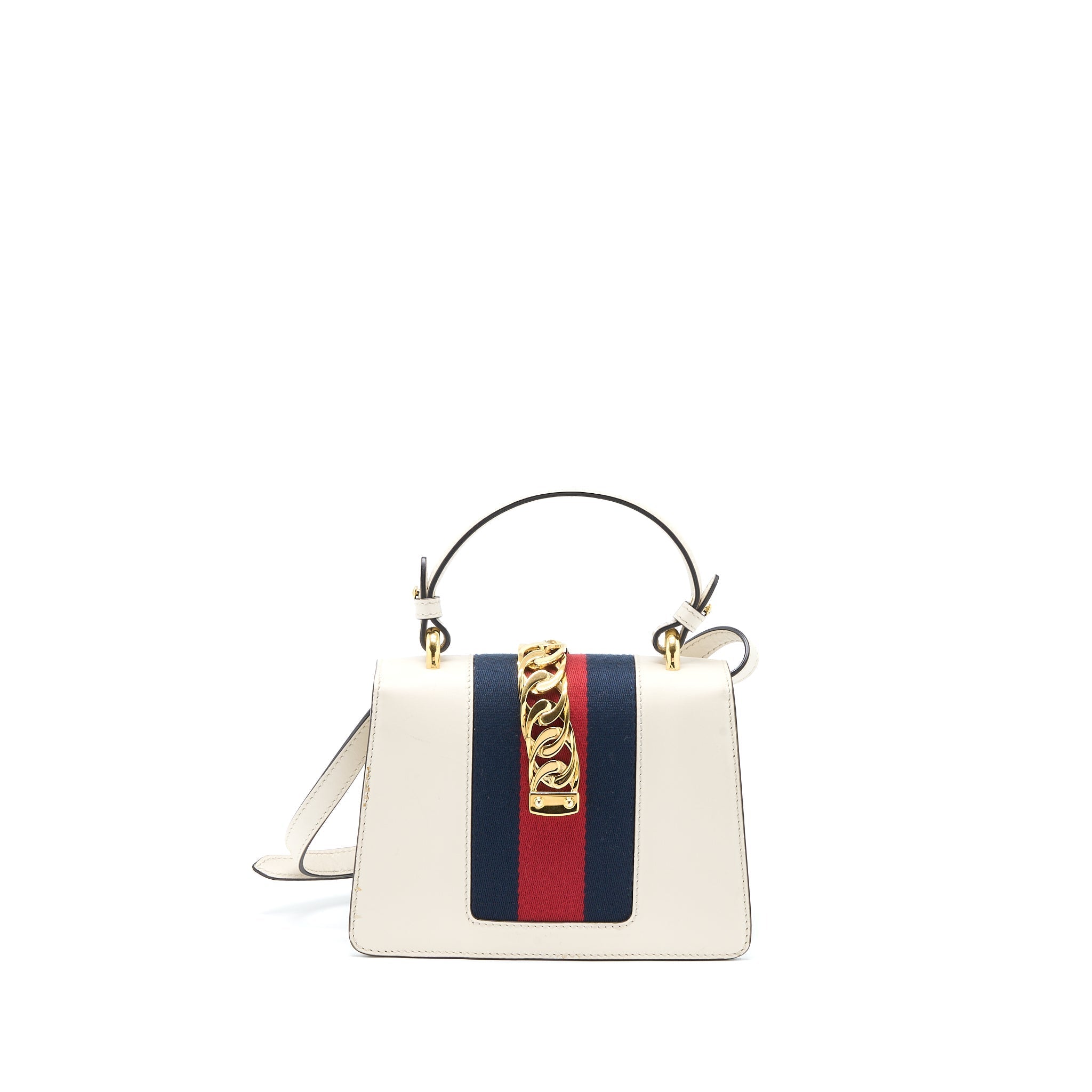 GUCCI MINI TOP HANDLE SYLVIE BAG CALFSKIN WHITE GHW