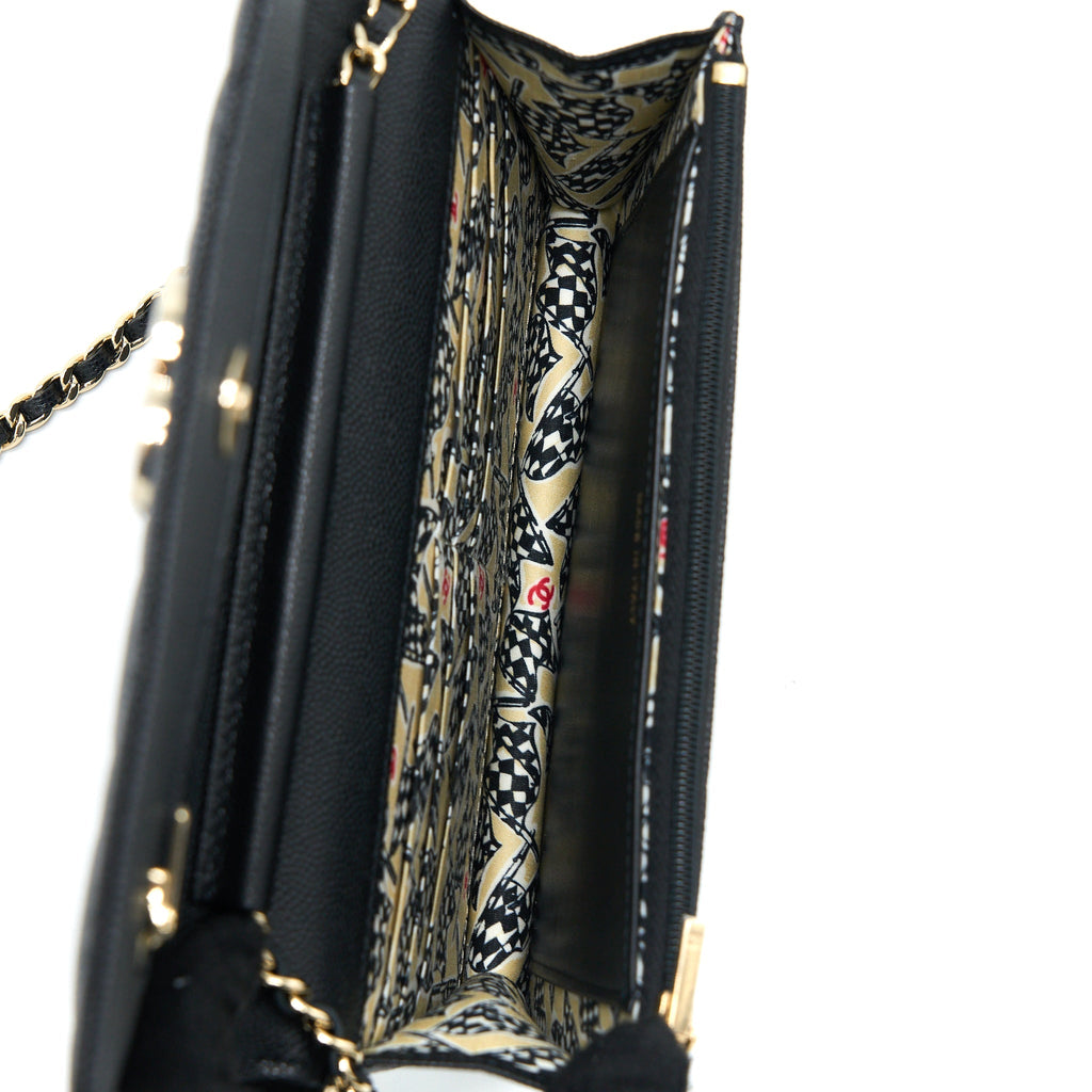 CHANEL GIANT CC LOGO WALLET ON CHAIN CAVIAR BLACK LGHW (MICROCHIP)