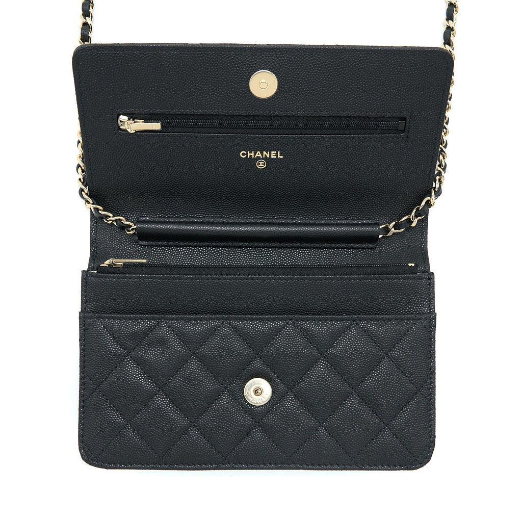 CHANEL GIANT CC LOGO WALLET ON CHAIN CAVIAR BLACK LGHW (MICROCHIP)
