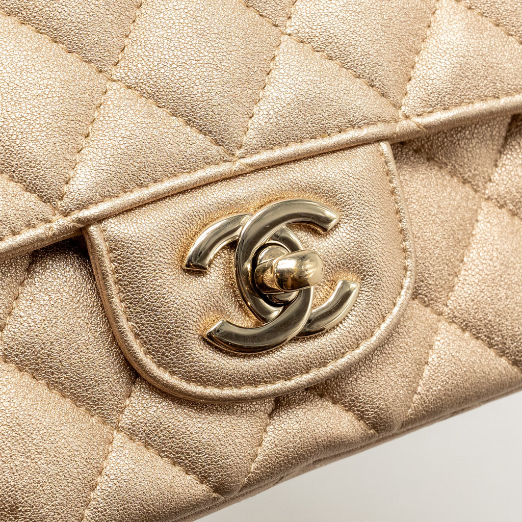 CHANEL MINI RECTANGULAR FLAP BAG LAMBSKIN METALLIC GOLD LGHW