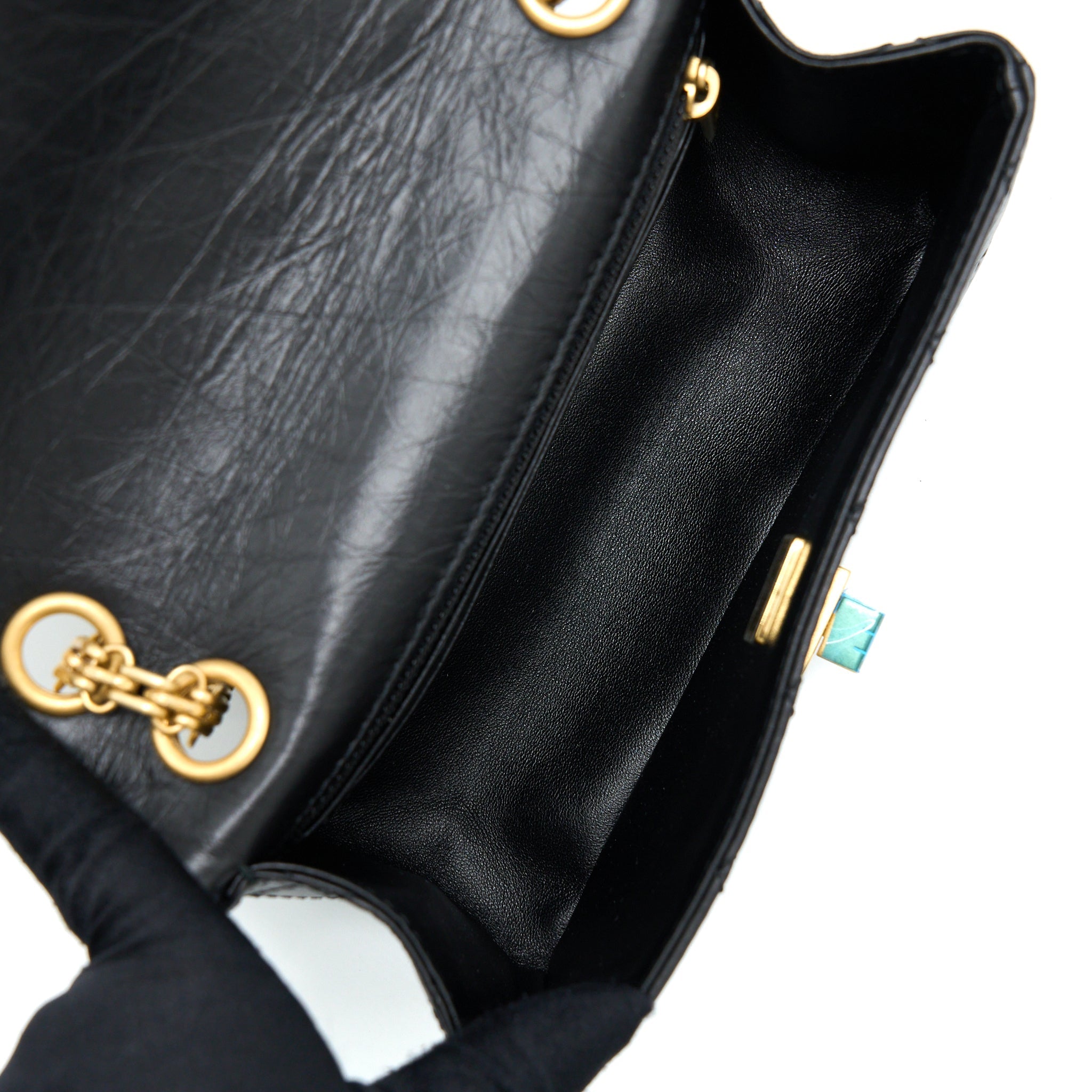 CHANEL MINI 2.55 REISSUE FLAP BAG AGED CALFSKIN BLACK GHW (MICROCHIP)