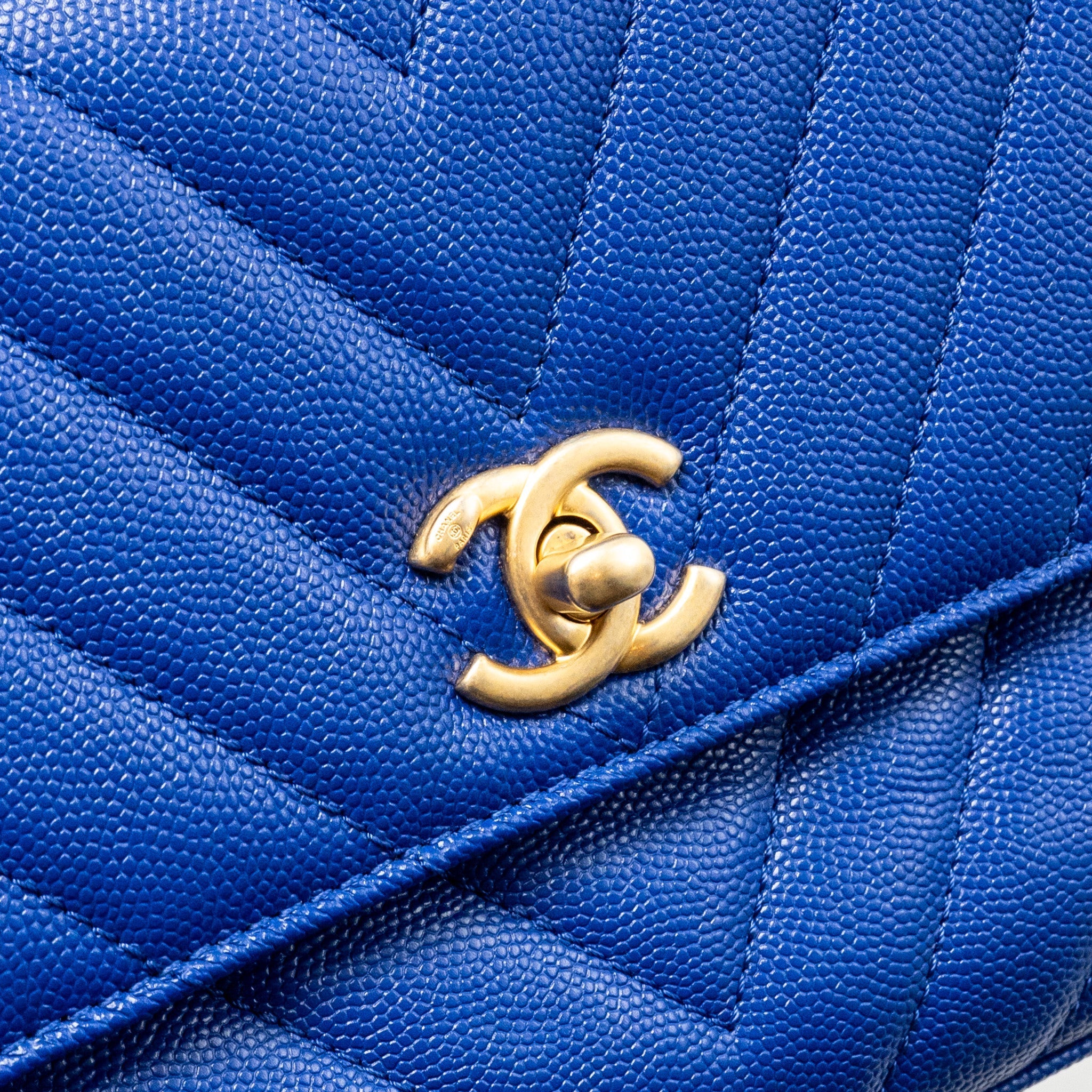 CHANEL SMALL COCO HANDLE CHEVRON CAVIAR BLUE GHW