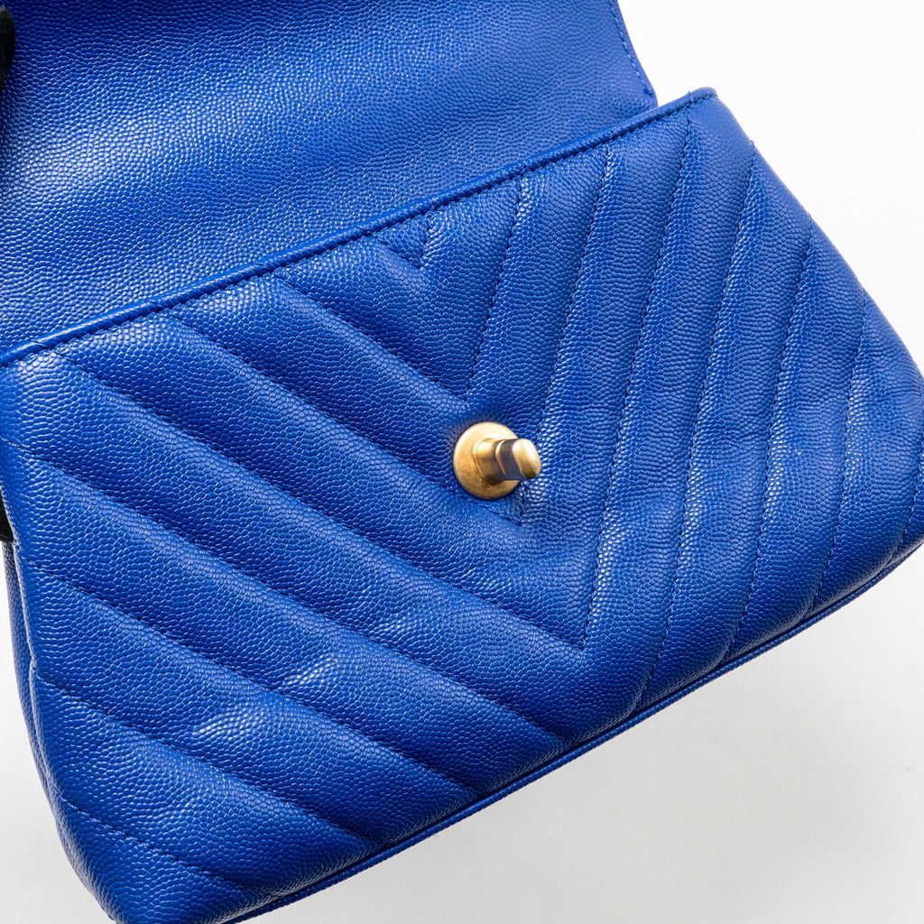 CHANEL SMALL COCO HANDLE CHEVRON CAVIAR BLUE GHW