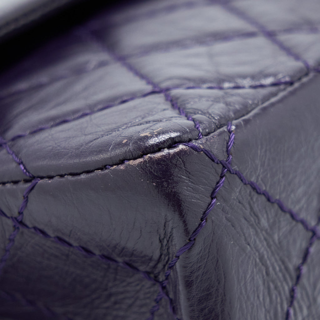 CHANEL LARGE 2.55 REISSUE FLAP BAG AGED CALFSKIN DARK PURPLE RUTHENIUM HARDWARE